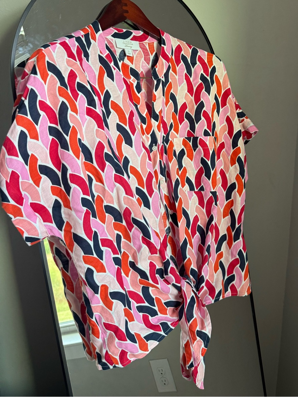 Charter Club Linen blend Top Tie Front Button Blouse XL